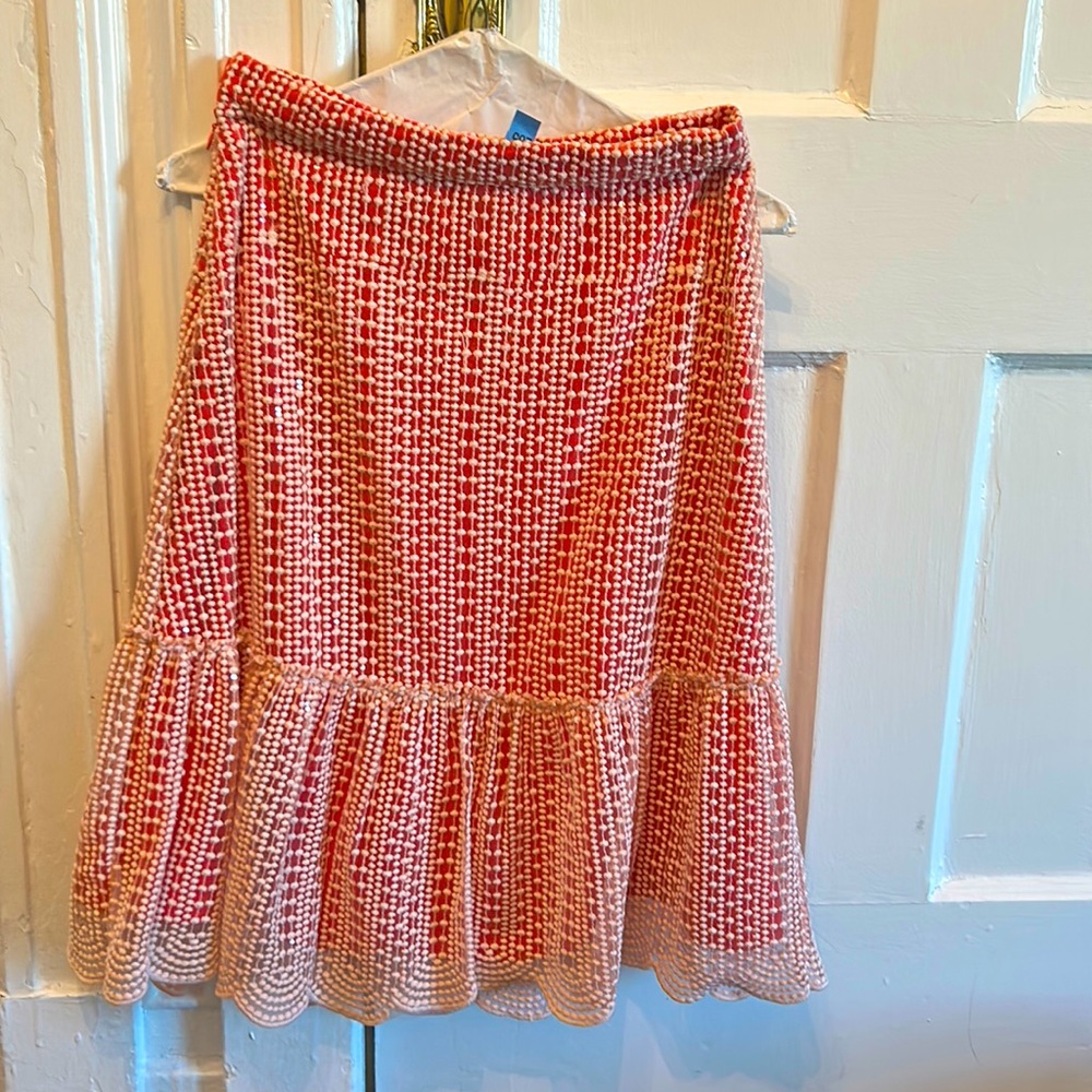 Fancy red skirt with sheer pink layer on top